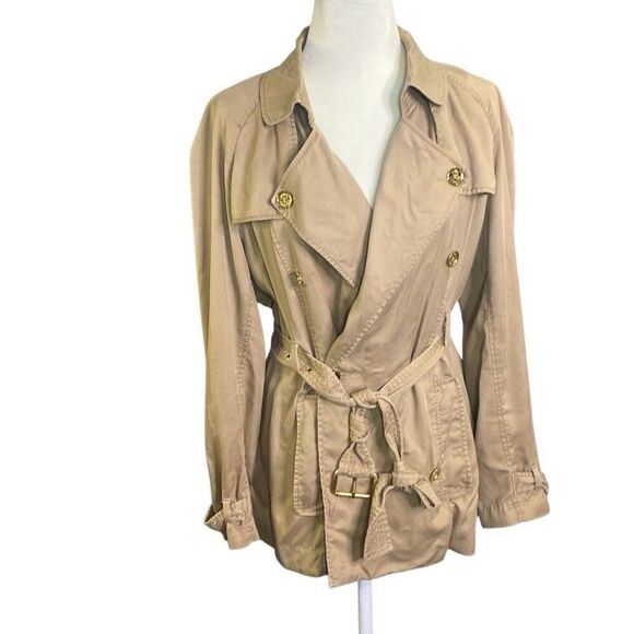 Michael Michael Kors Large Women’s Tan Classic Belted Lightweight Trench Coat - Picture 1 of 12